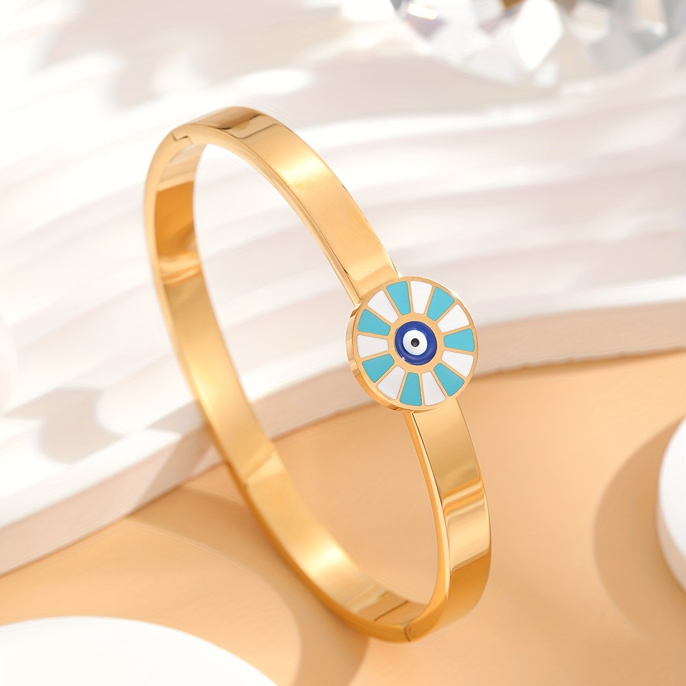24K Golden Plated Eye Round Bracelet Gift Size 2 28inch