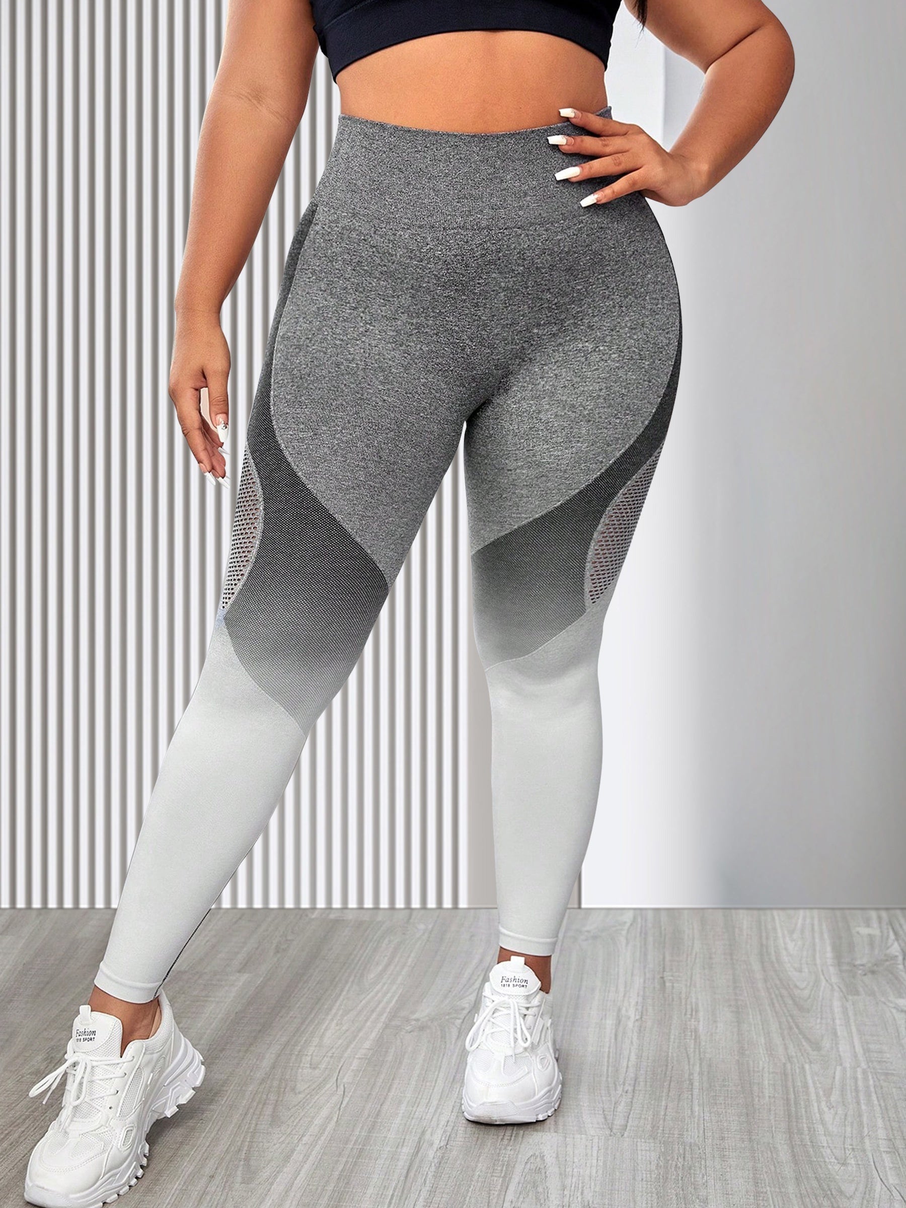 Ombre Print Mesh Waistband Yoga Pants