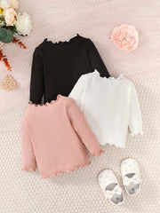 Baby Girl's Ribbed Knit Long Sleeved T-shirt 3pcs Set