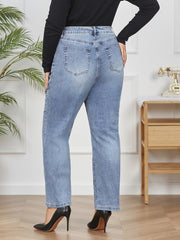 Washed Button Fly High Rise Stretch Jeans
