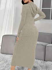 Hooded Knit Lounge Dress Long Sleeve Home Dress