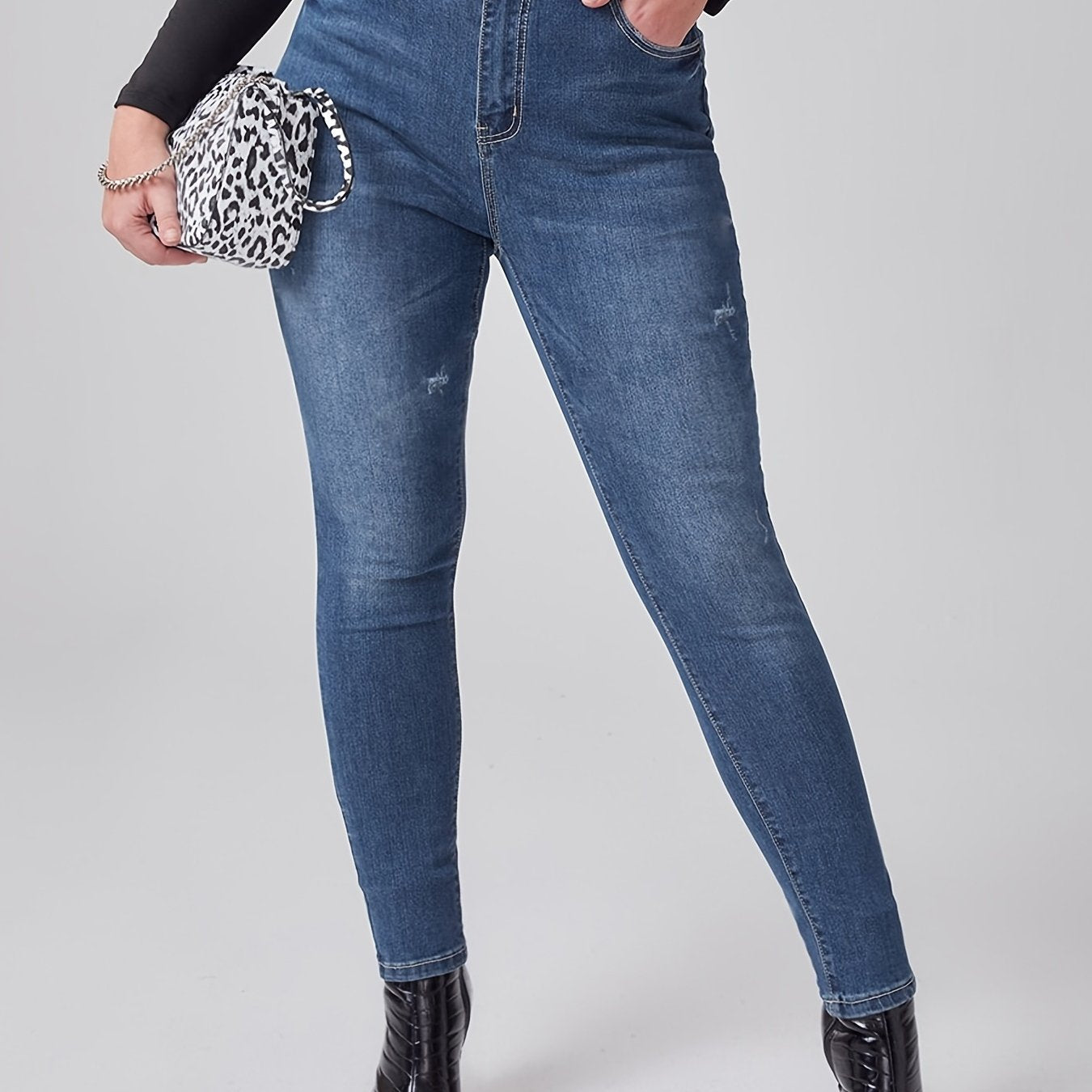 High Rise Skinny Jeans Women's Plus Medium Stretch Pants
