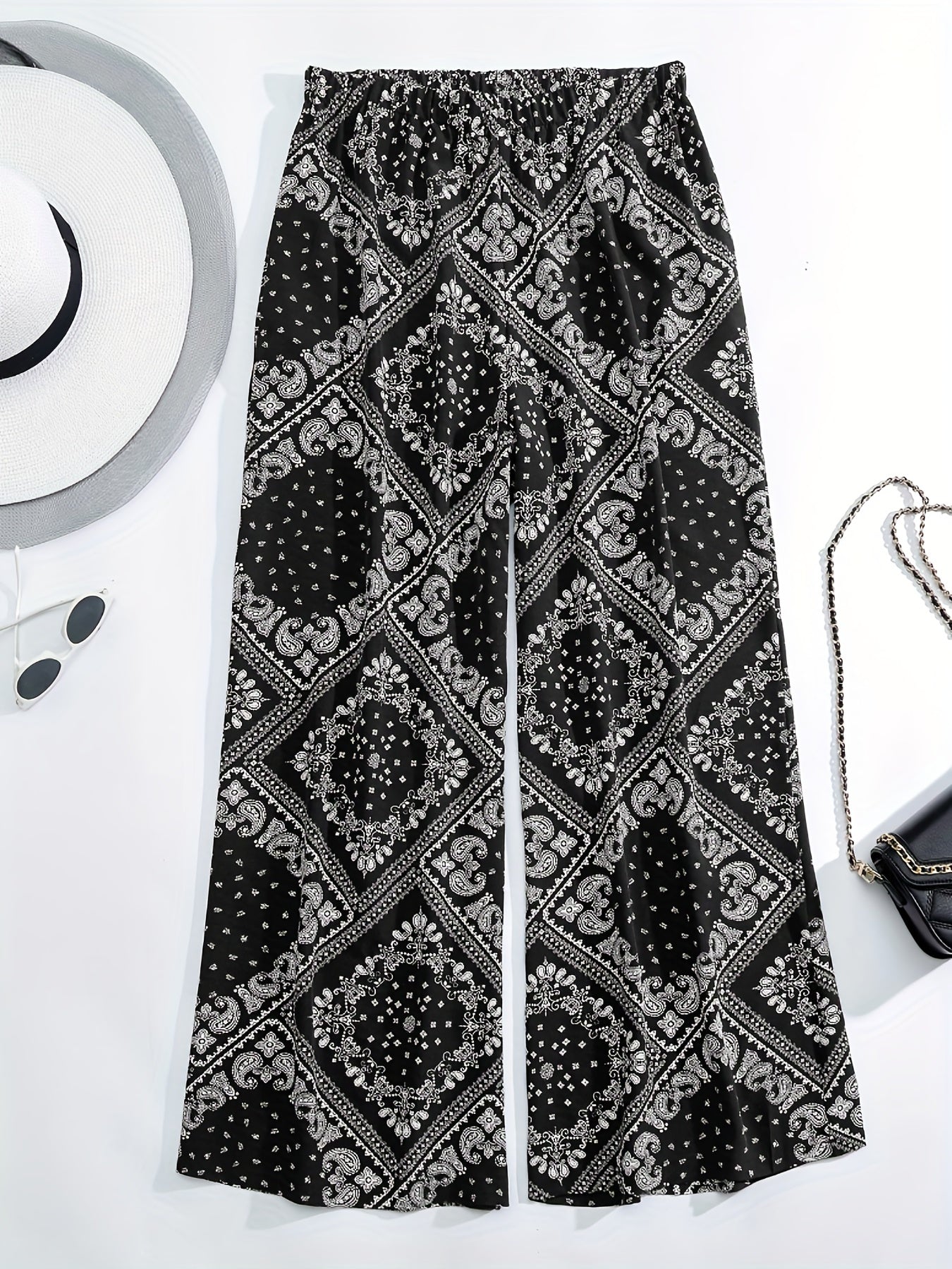 Paisley Scarf Print Wide Leg Pants