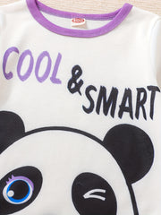Kid's 2pcs Pajamas Top & Pants Set + SMART Panda Polka Dots Print PJ Set