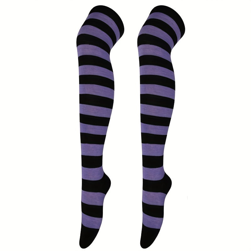 5 Pairs Striped Thigh High Socks Cosplay Over The Knee Socks