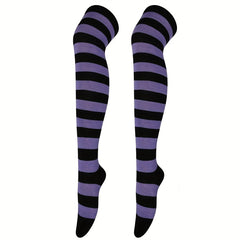 5 Pairs Striped Thigh High Socks Cosplay Over The Knee Socks