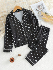 Girls 2pcs Crown Polka Dot Print Pajamas Set