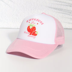 Strawberry Print Trucker Hat Mesh Baseball Cap Adjustable Sunscreen Dad Hats