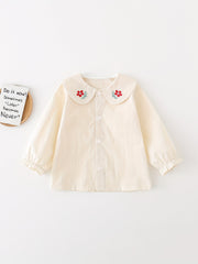 Girls Doll Collar Flower Graphic T Shirt Spring Autumn Long Sleeve Top