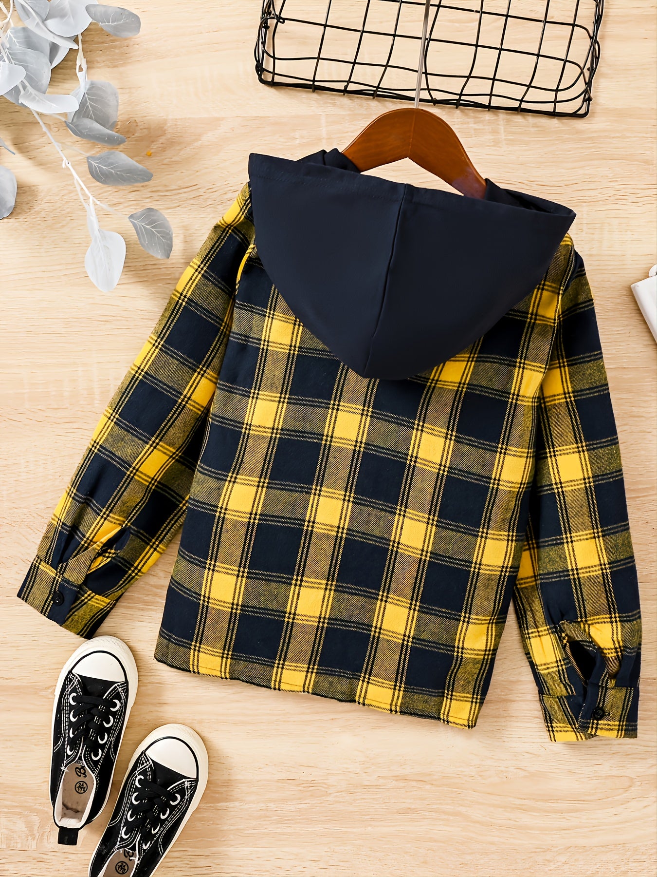 Boys Plaid Hooded Shirt Spring Autumn Kids Clothes