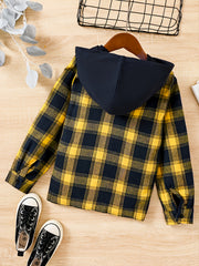Boys Plaid Hooded Shirt Spring Autumn Kids Clothes
