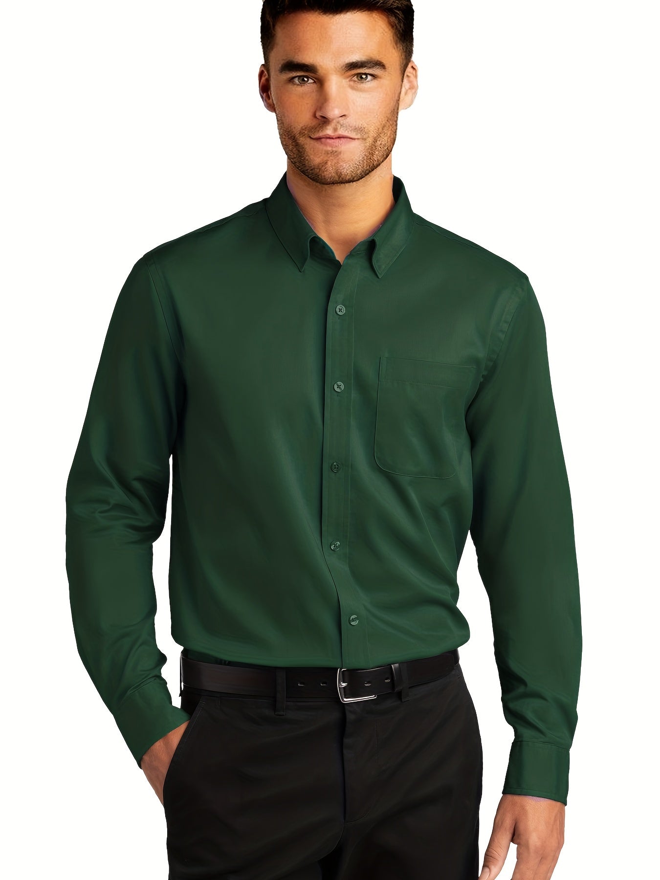 Men's Classic Button Up Shirt With Chest Pocket - Spring/Fall Business Attire