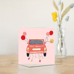 Foil Red Car Just Married Wedding Greeting Card - Newly Weds or Bride and Groom
