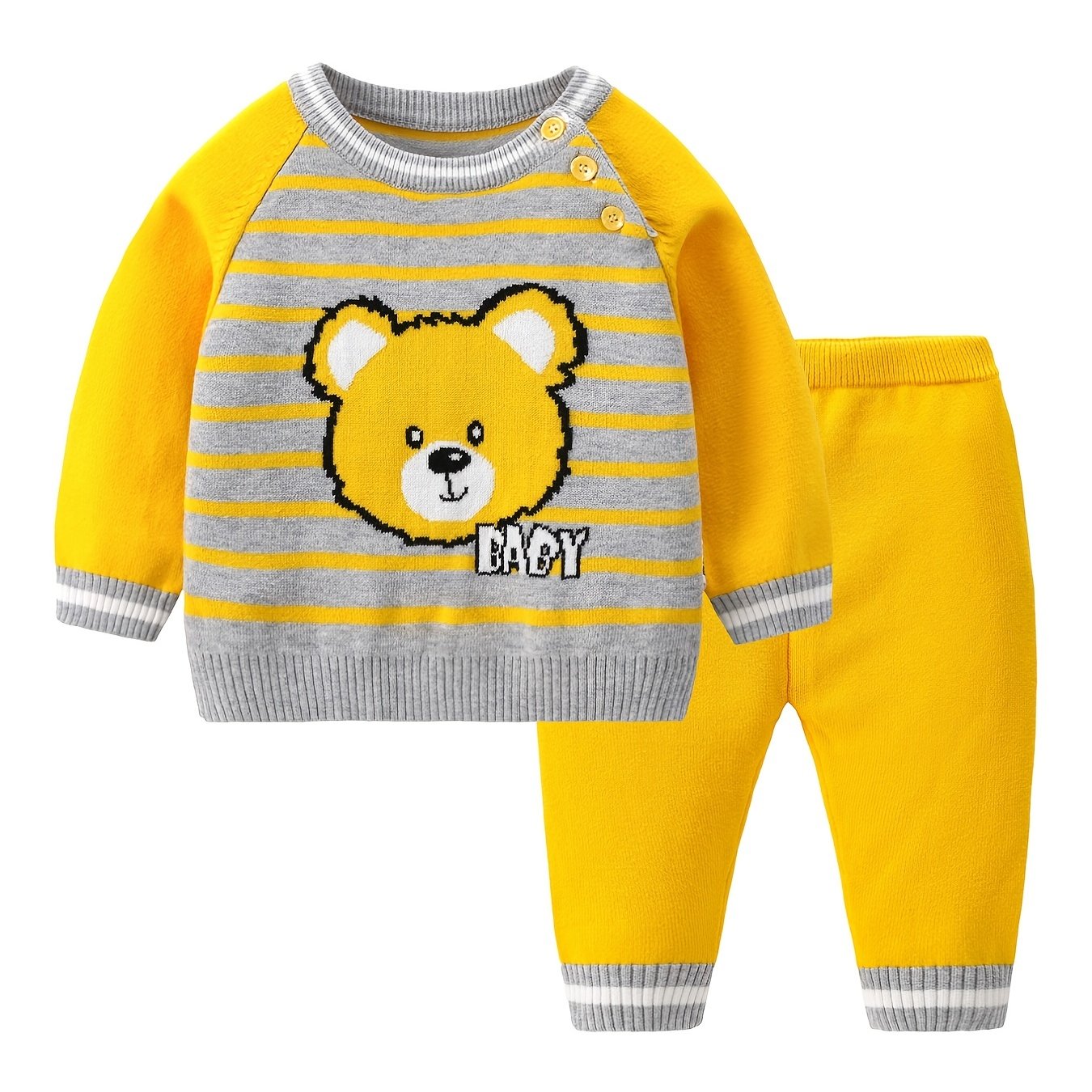 2pcs Baby Boys Bear Embroidery Sweater & Knit Pants Set Clothes
