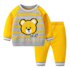 2pcs Baby Boys Bear Embroidery Sweater & Knit Pants Set Clothes