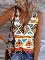 Vintage Ethnic Print Tank Top for Summer