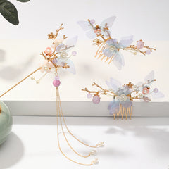 Faux Pearl Butterfly Flower Hairpin Headband Set