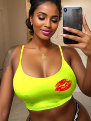 Lips Print Cami Sleep Top Sexy Round Neck Sleeveless Women's Pajamas