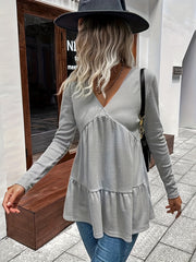 Solid Long Sleeve V Neck Knit Top