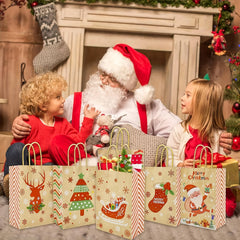 24pcs Christmas Gift Bags Brown Paper Bags Goody Bags With Handles