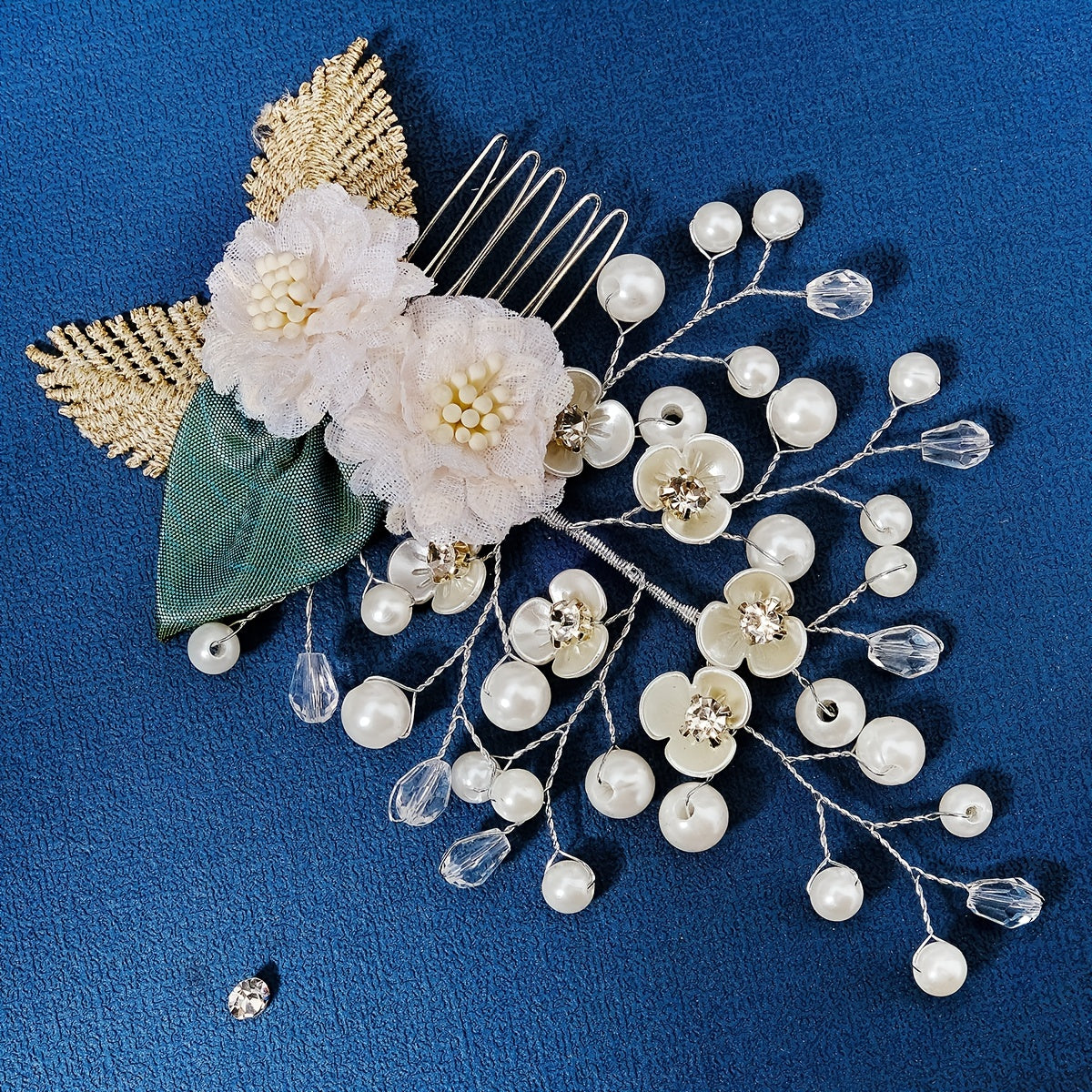 Bridal Hair Comb Faux Pearl Fabric Flower Wedding Headwear