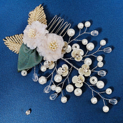 Bridal Hair Comb Faux Pearl Fabric Flower Wedding Headwear
