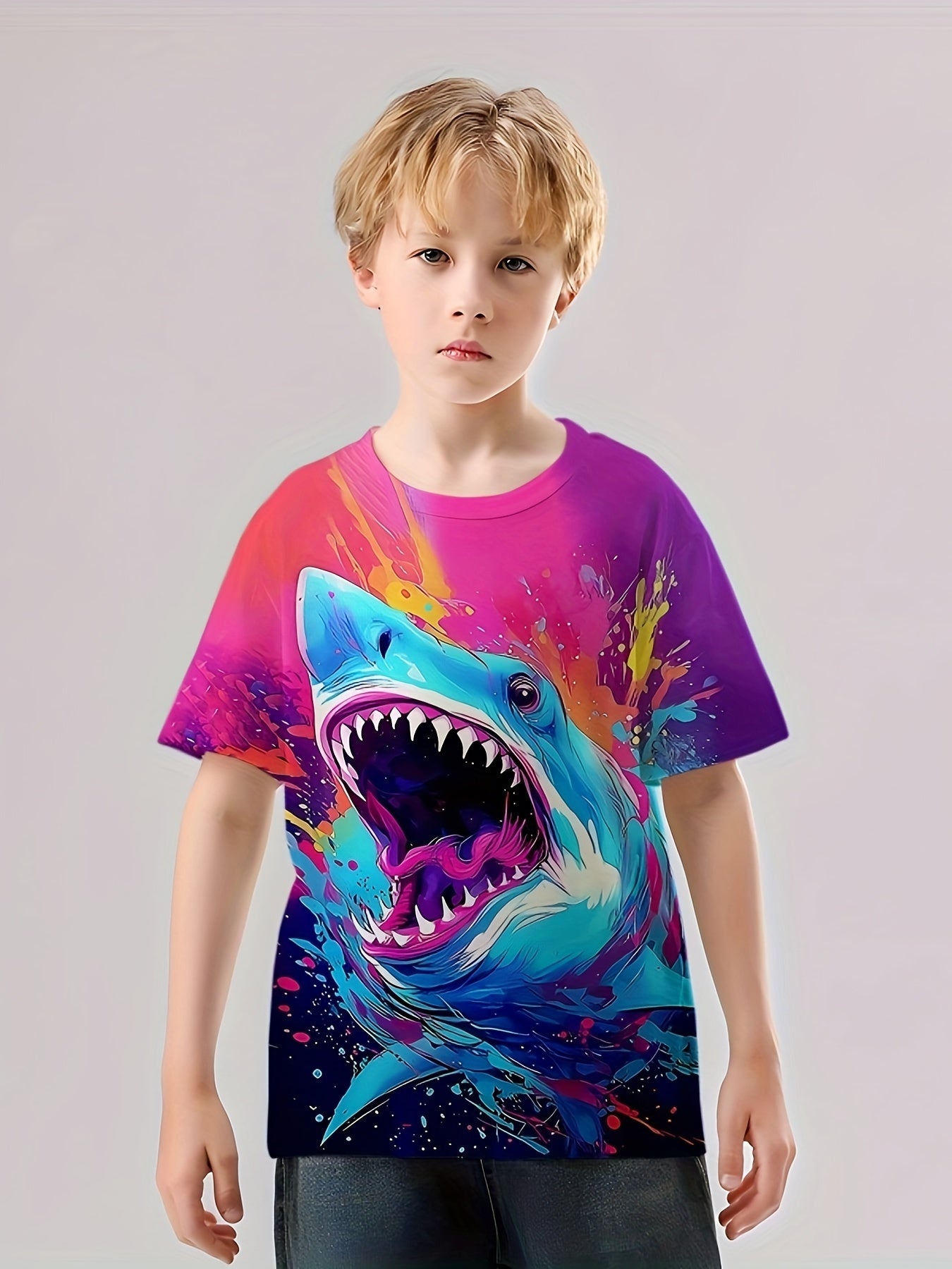 Shark Doodle 3D Print T-shirt Hip Hop Street Sports Casual Tops