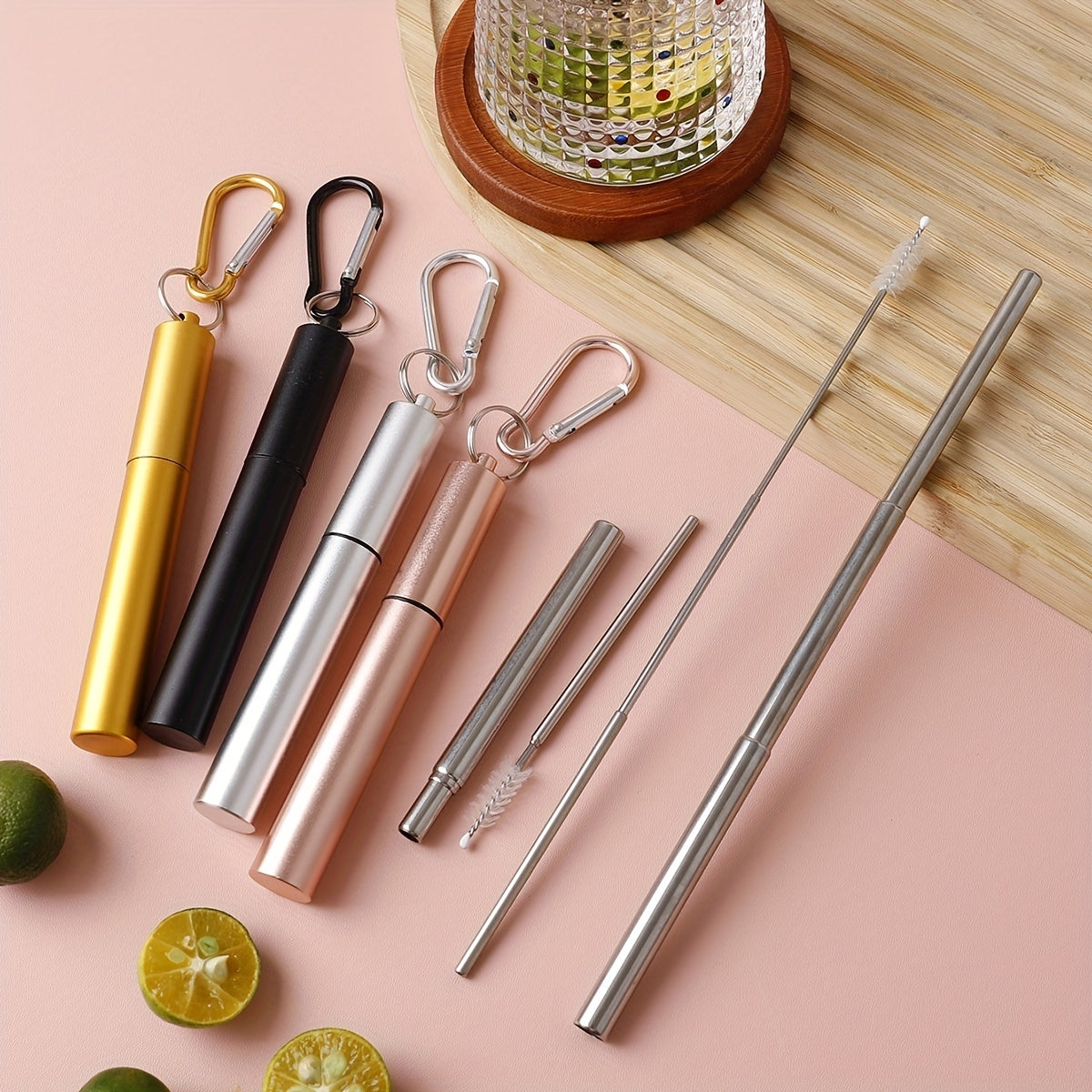 3PCS Retractable Stainless Steel Coffee Tea Milk Straw