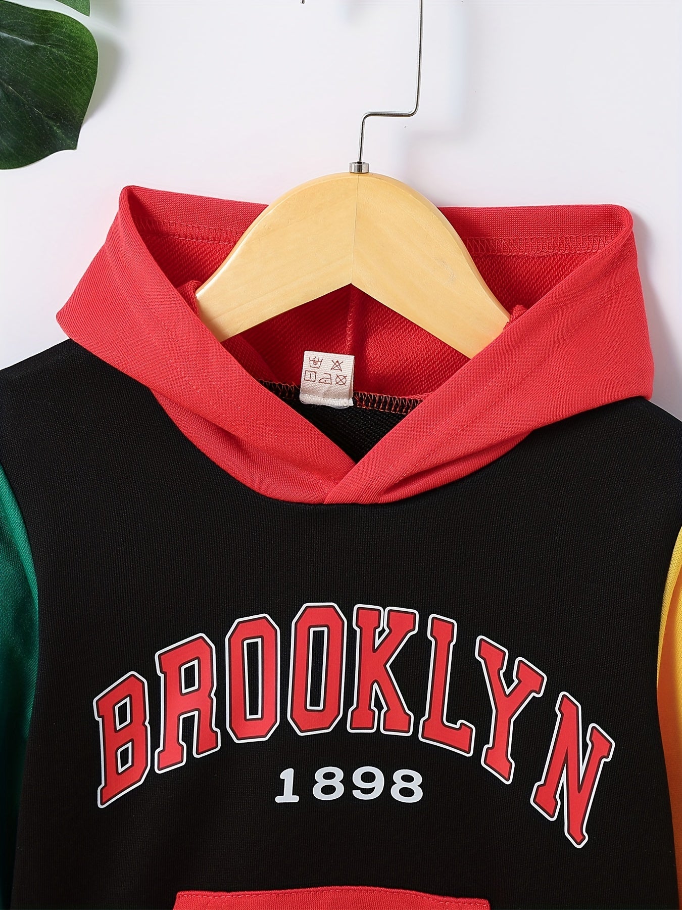 Boys Casual Block Pullover Hooded Sweatshirt