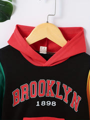 Boys Casual Block Pullover Hooded Sweatshirt