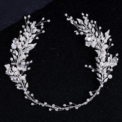 Bridal Silver Leaf Pearl Headband Tiara Wedding Hair Band