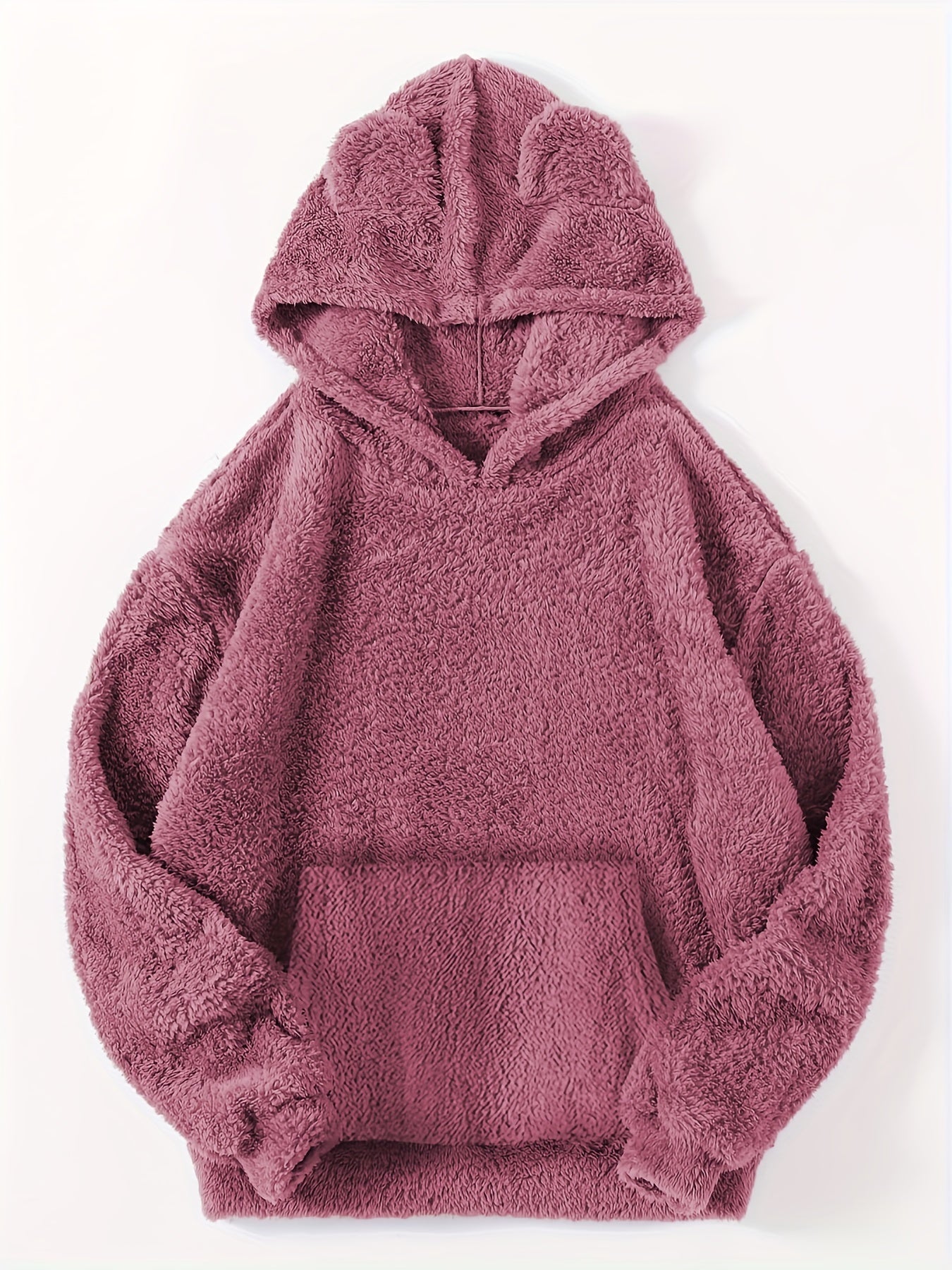 Solid Kangaroo Fuzzy Hoodie Long Sleeve Hoodies Sweatshirt Women's Clothing