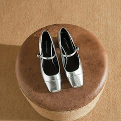 Chunky Heel Square Toe Pumps Faux Leather Buckle Strap