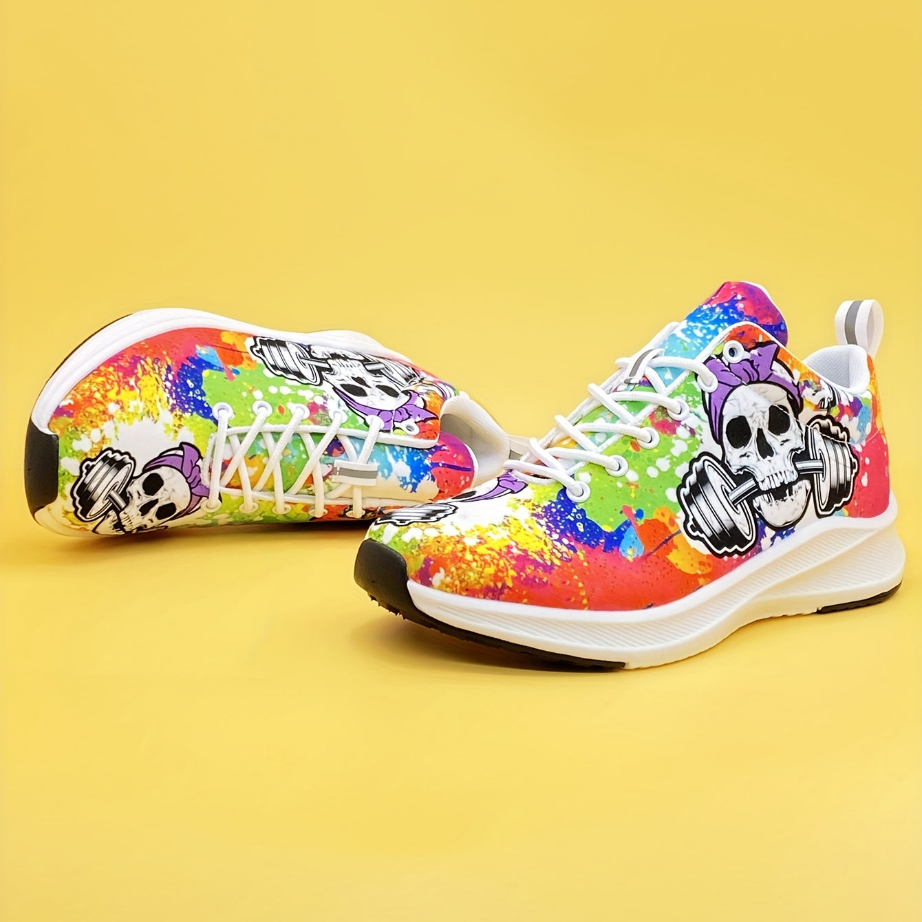 Women's Skull & Barbell Printed Sneakers Low Top Halloween Shoes