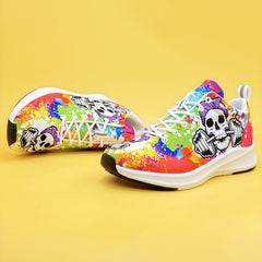 Women's Skull & Barbell Printed Sneakers Low Top Halloween Shoes