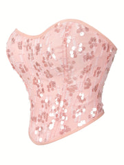 Sequin Strapless Corset Bustier Tummy Control Lace Push Up Body Shaper