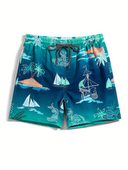 Men's Quick Drying Hawaiian Board Shorts Mesh Lining Pockets Swim Trunks