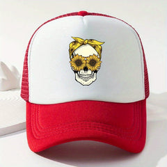 Adjustable Unisex Baseball Cap with Skull Print for Outdoor Sport