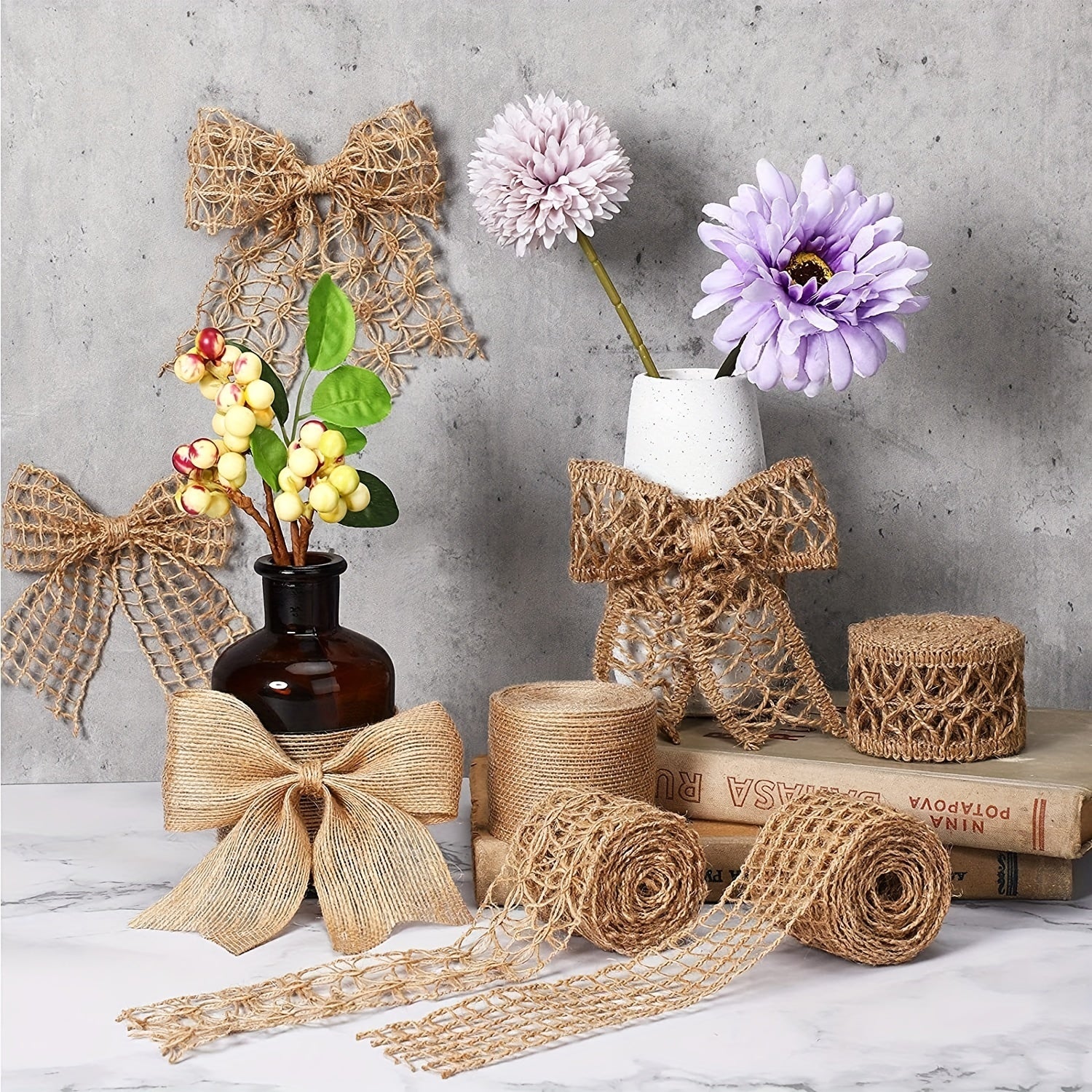 4pcs Burlap Ribbon Natural Jute Burlap Lace Ribbon Weeding Ri