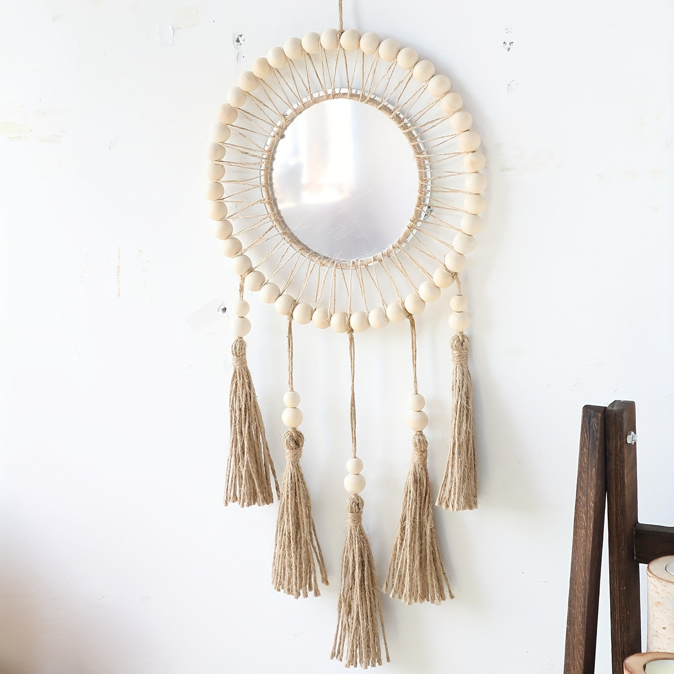 Boho Macrame Hanging Wall Mirror - Round Mirror Art