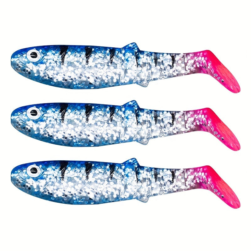 3pcs Soft Bait T Tail 3D Eyes Earthworm Soft Lure Artificial Silicone Bait