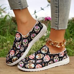 Women's Skull Graphic Canvas Slip-On Low Top Casual Shoes