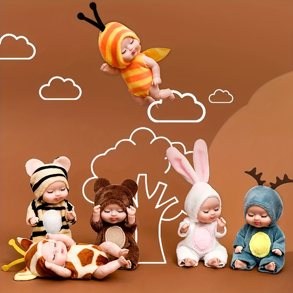 6 Mini Children's Dolls with Washable Animal Costumes