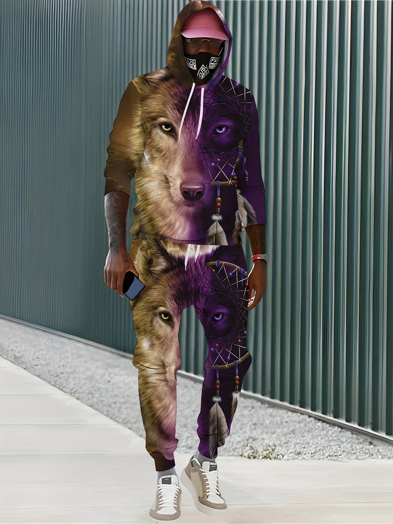 Wolf 3D Print Men's Hoodie & Sweatpants Set for Autumn Winter