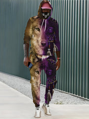 Wolf 3D Print Men's Hoodie & Sweatpants Set for Autumn Winter