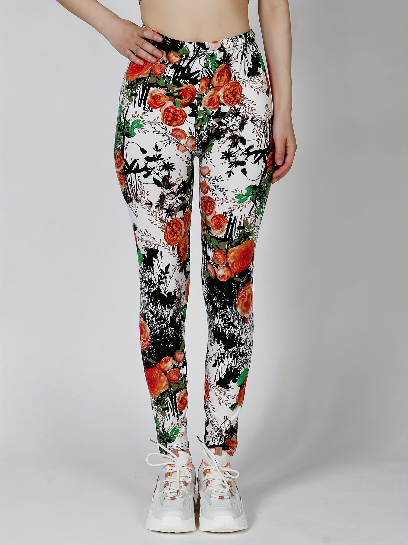 Floral Print Skinny Stretchy Leggings High Waist Yoga Leggings