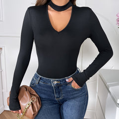 Stylish Crew Neck Long Sleeve Bodysuit
