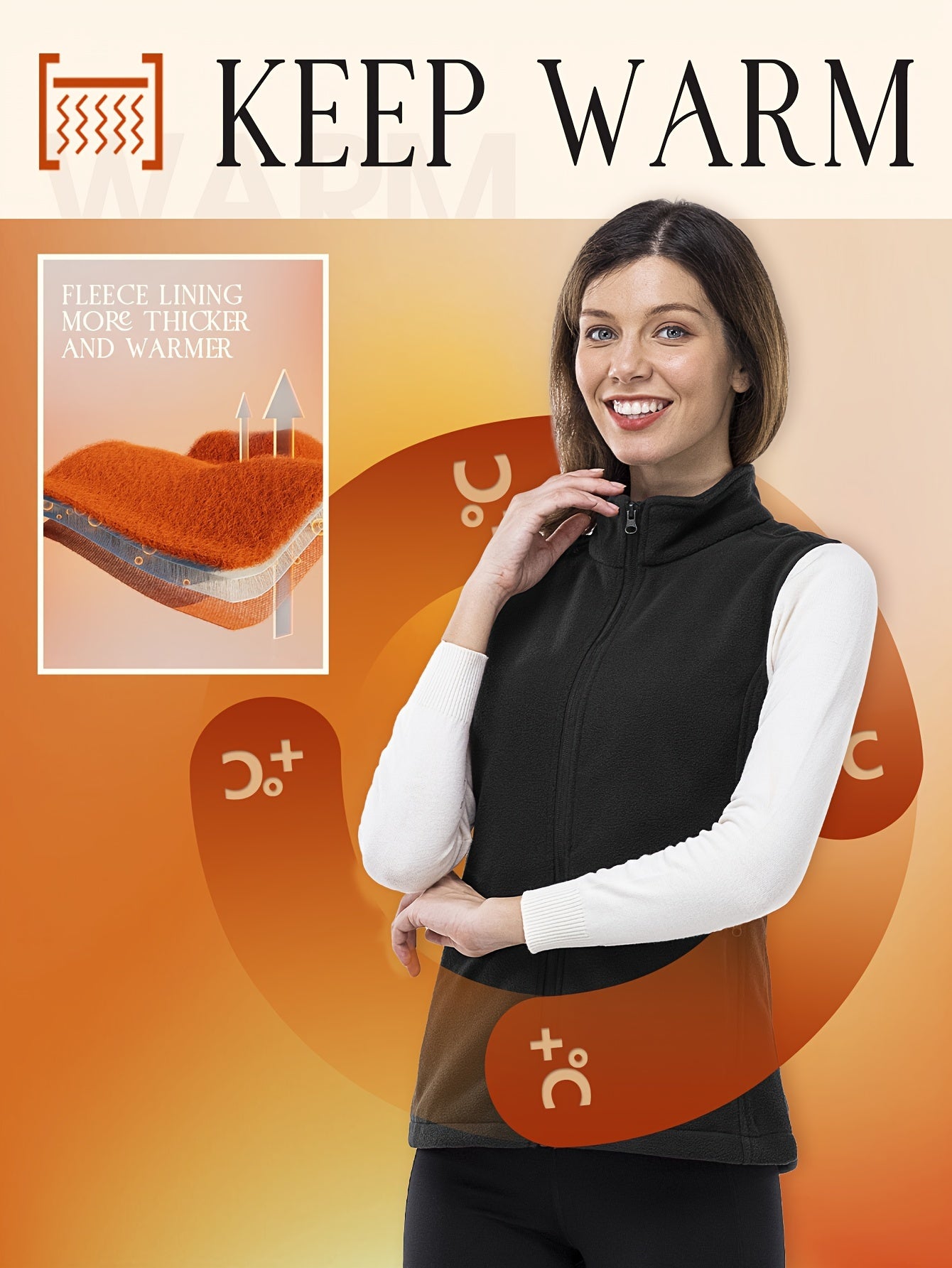 Sporty Sleeveless Zip Front Vest With Pockets Fleece Liner
