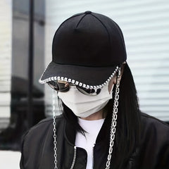 Rhinestone Chain Decor Baseball Cap Hip Hop Sun Hat & Adjustable Couple Dad Hats