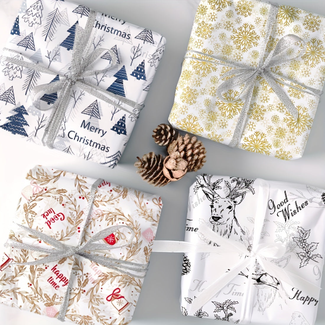 Christmas Tissue Paper Gift Bags Xmas Tree Deer Snowflake Wreath Pattern